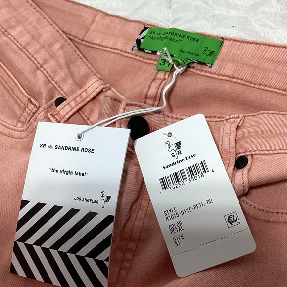 NWT SR vs Sandrine Rose the virgin label Women's Cropped Jeans in Soft Pink - Picture 10 of 15